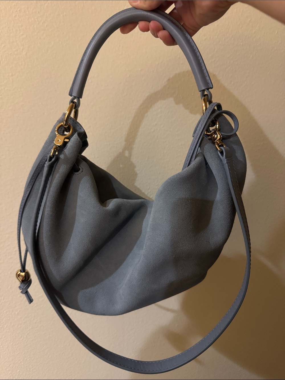 Madewell Slate Gray Suede Hobo with Gold Hardware